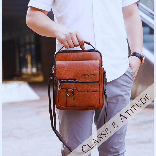 Bolsa Crossbody Couro Weixier + [LEVE GRÁTIS] EBook 10 Coisas que Faz um Homem Elegante