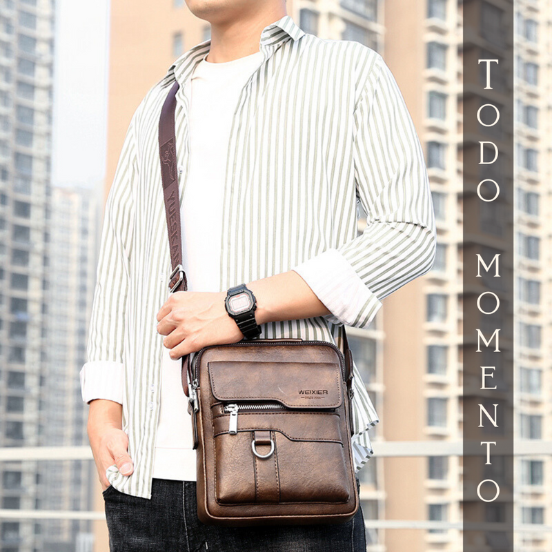 Bolsa Crossbody Couro Weixier + [LEVE GRÁTIS] EBook 10 Coisas que Faz um Homem Elegante